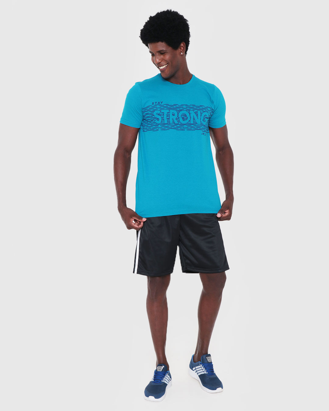 Camiseta Masculina Estampa Strong Azul Médio