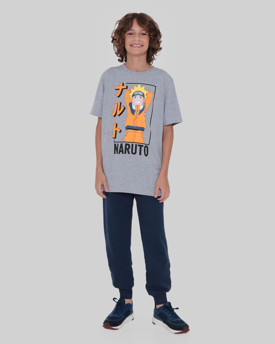 Camiseta Juvenil Naruto Mescla Cinza