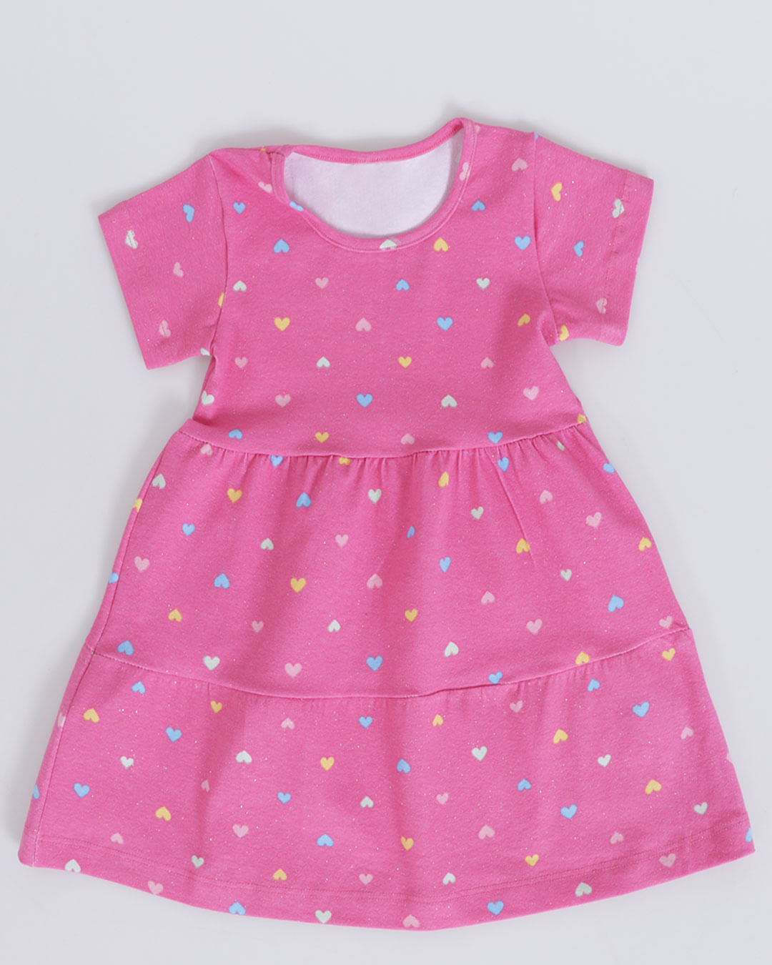 Vestido Bebê Três Marias Estampa Coração Rosa