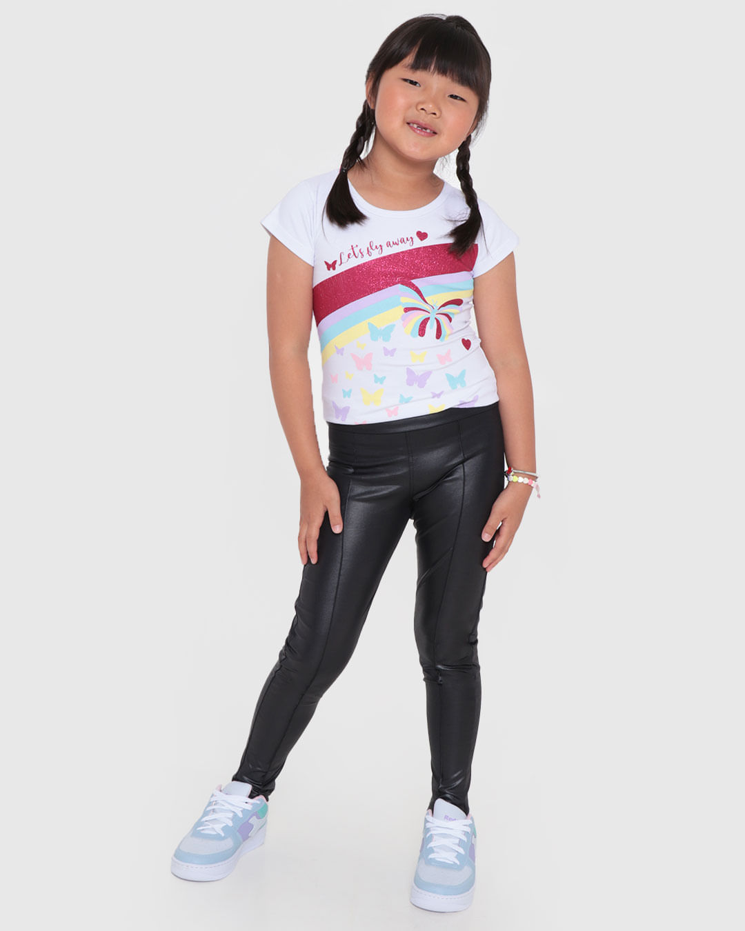 Blusa Infantil Glitter Borboleta Branca