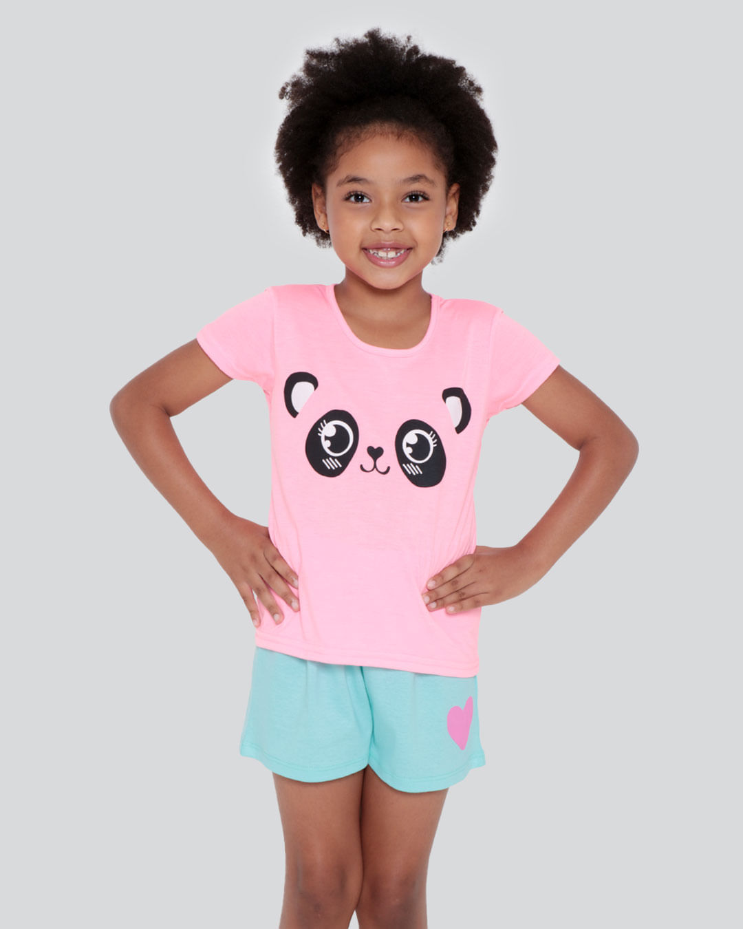 Pijama Infantil Curto Estampa Urso Neon Rosa