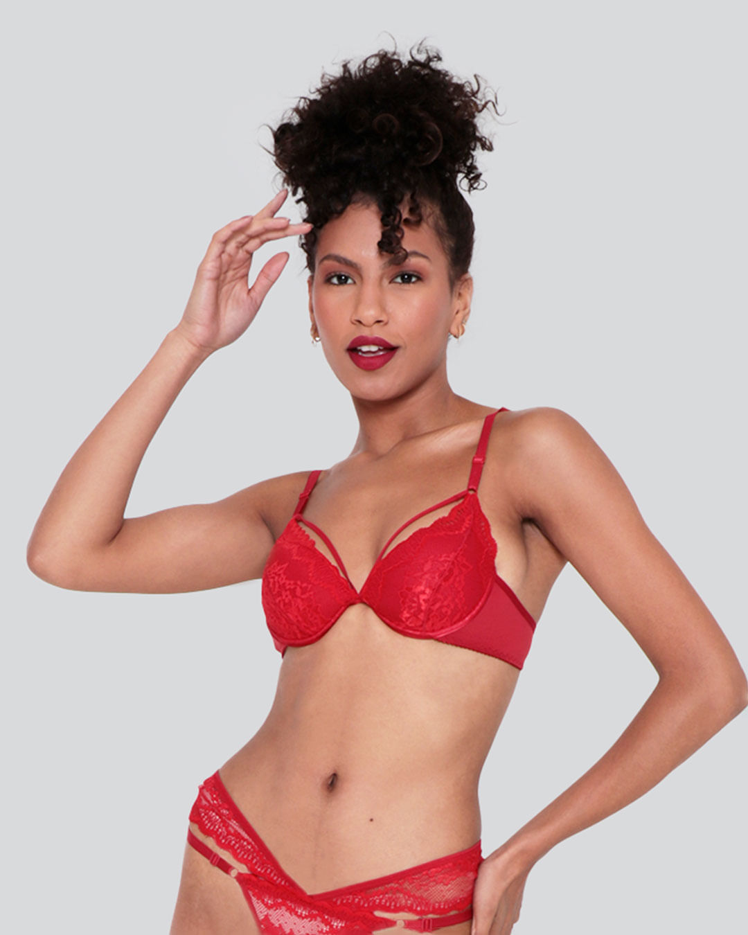 Sutiã Push Up Strappy Renda Com Bojo Vermelho