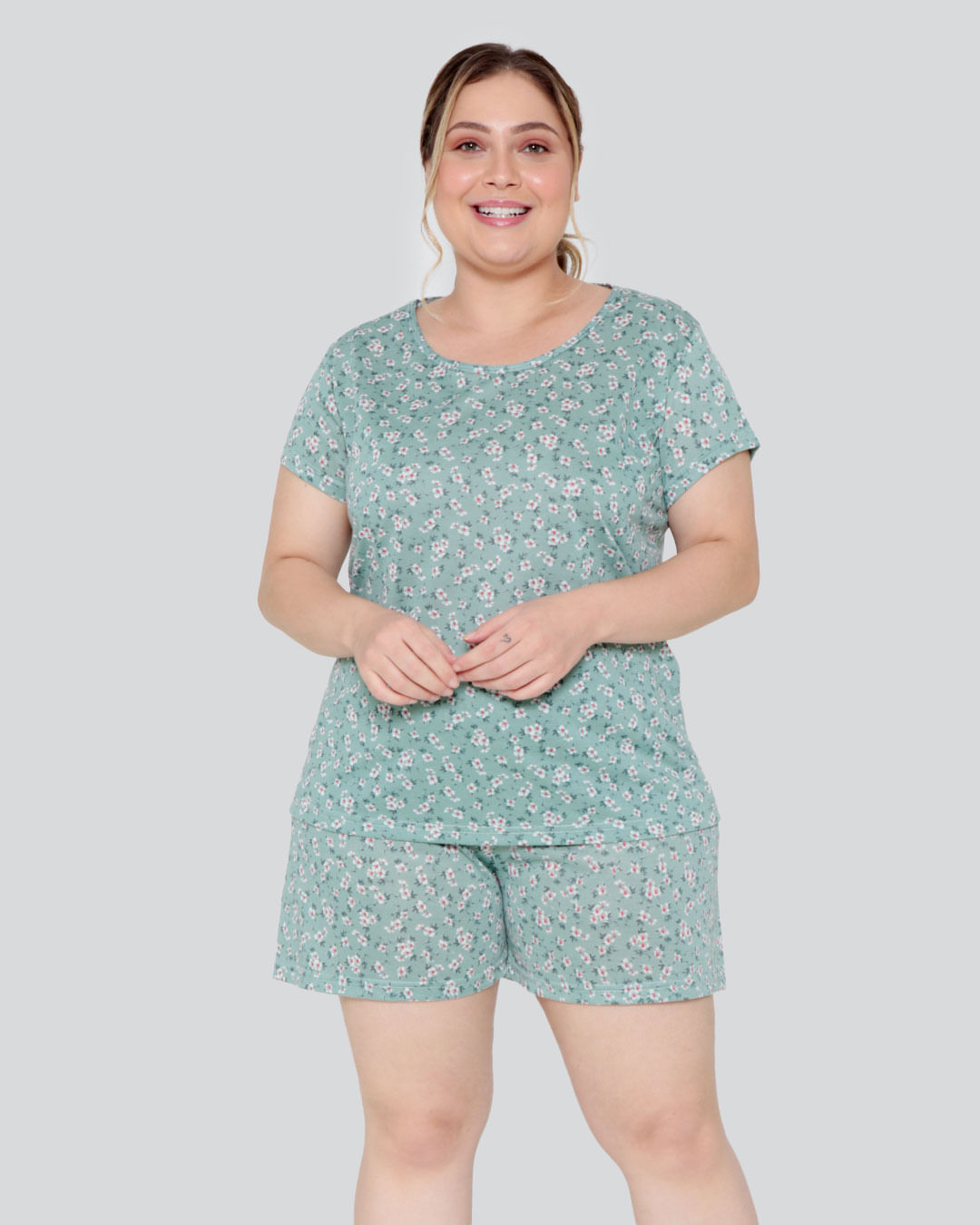 Pijama Feminino Plus Size Floral Verde