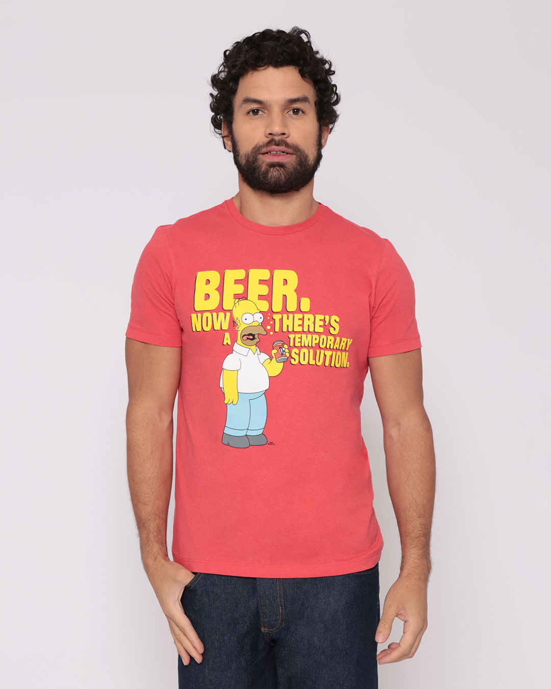 Camiseta Masculina Estampa Cerveja Os Simpsons Vermelha