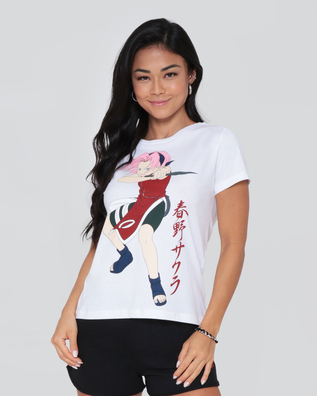 Camiseta Feminina Estampa Sakura Naruto Branca