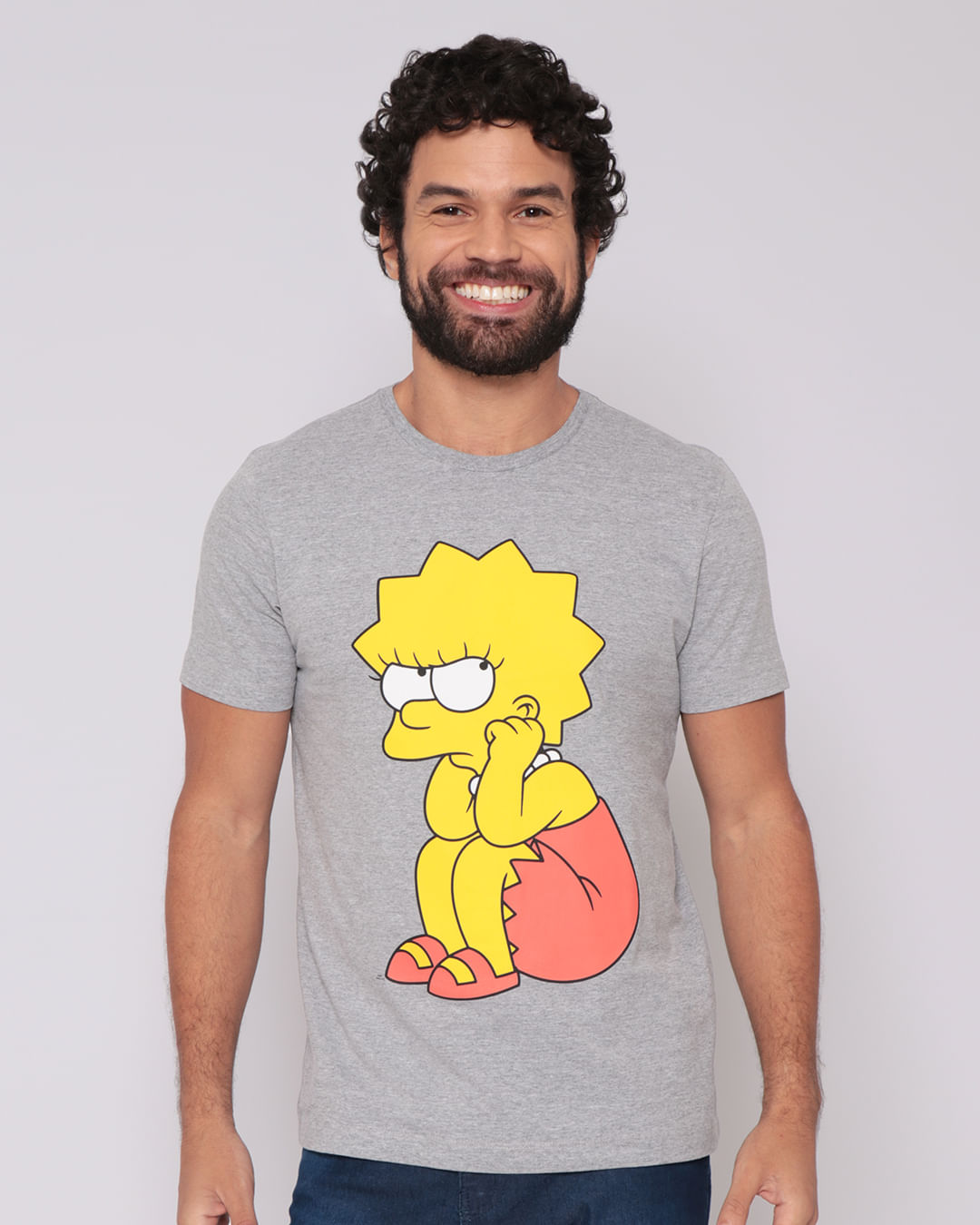 Camiseta Masculina Estampa Lisa Simpsons Cinza