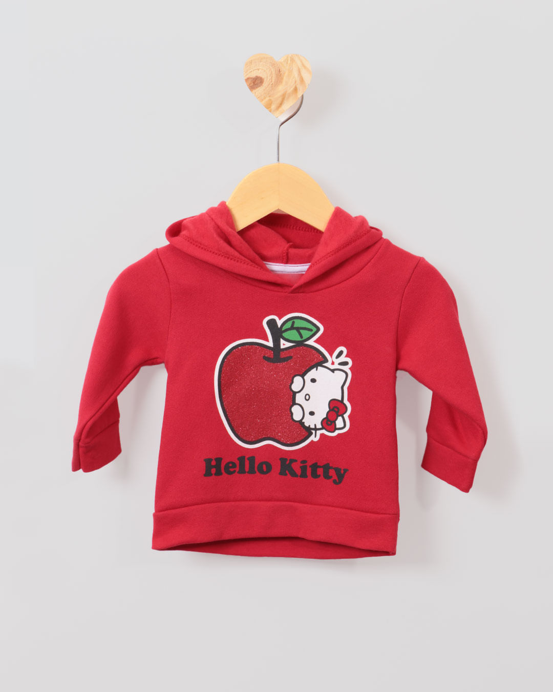 Blusão Moletom Bebê Estampa Hello Kitty Com Capuz Vermelho