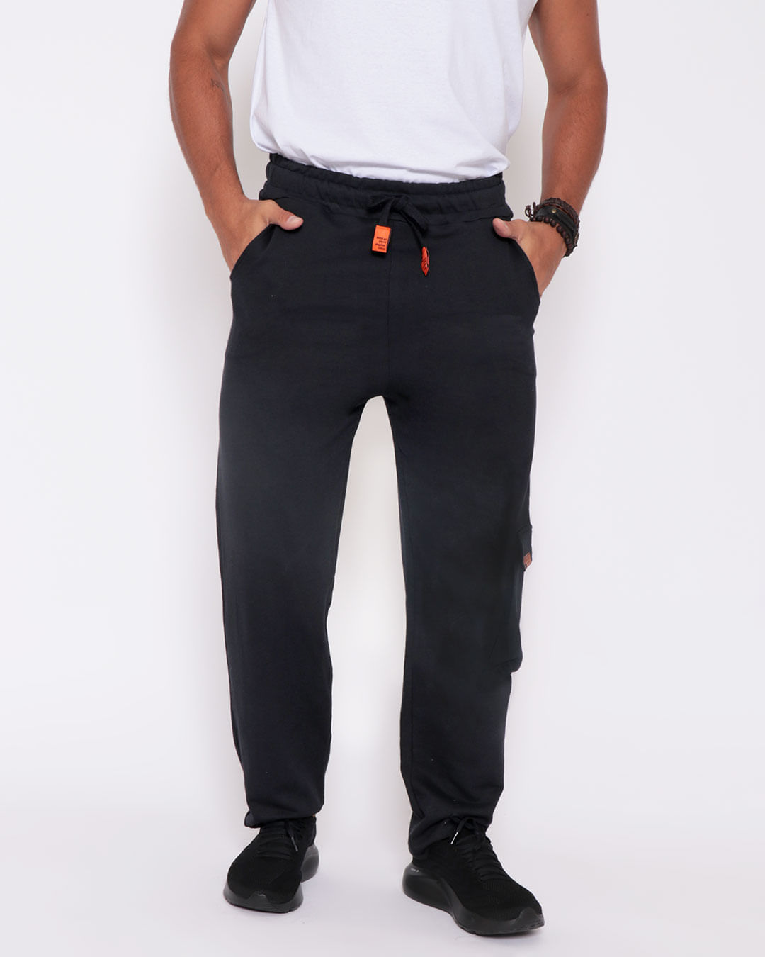 Calça Moletinho Masculina Bolso Cargo Preta