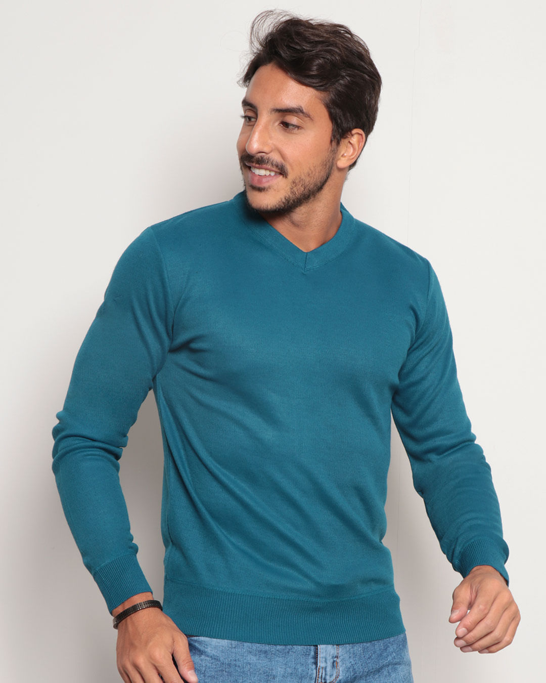 Suéter Tricô Masculino Gola V Azul Escuro
