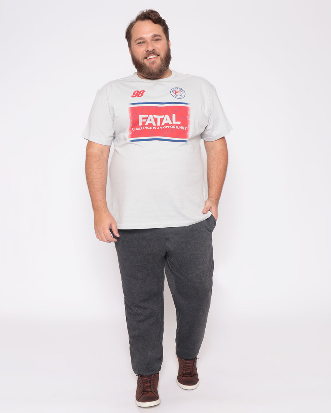 Camiseta Plus Size Masculina Estampada Fatal Cinza