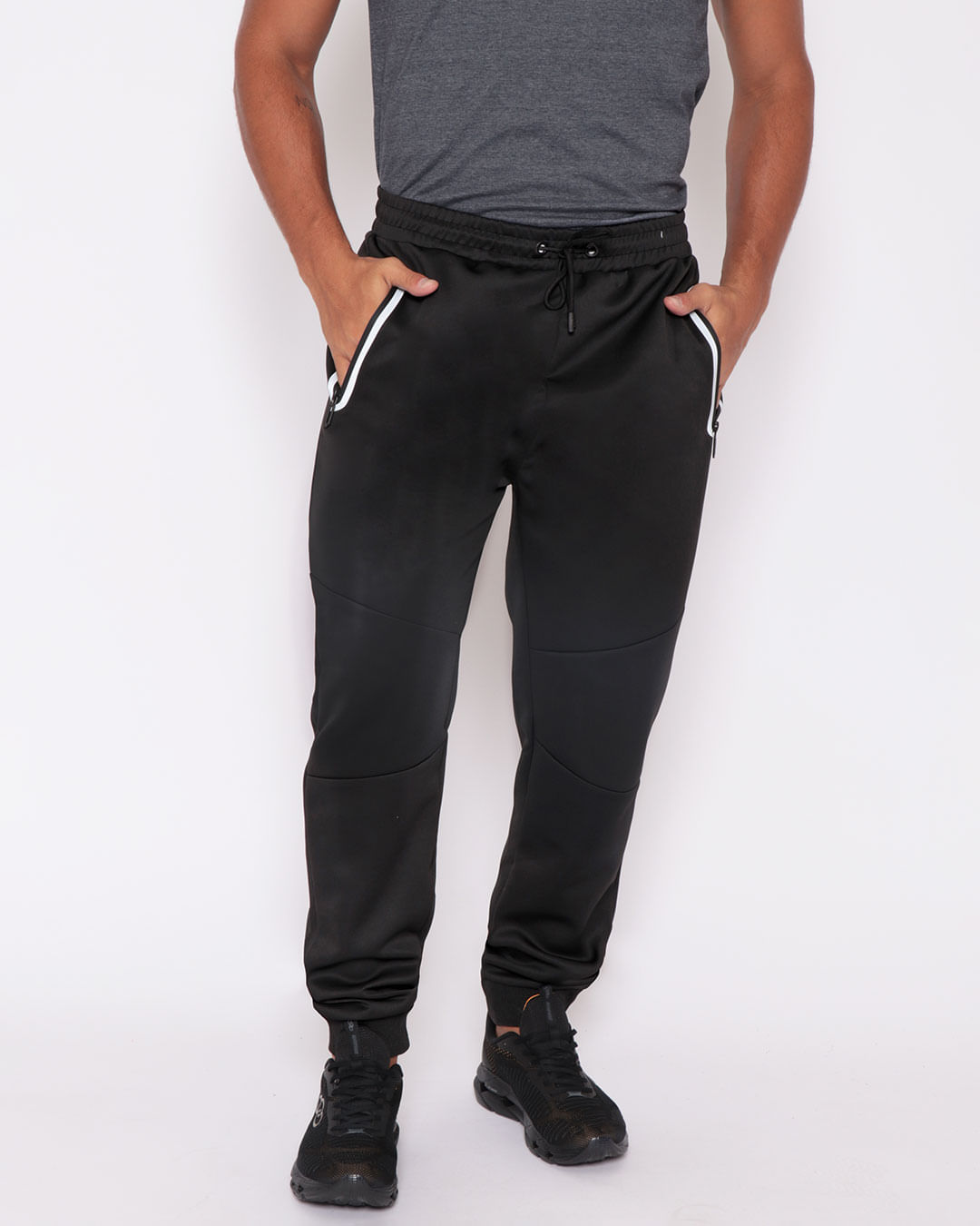 Calça Fitness Masculina Fitter Bolso Com Zíper Preta