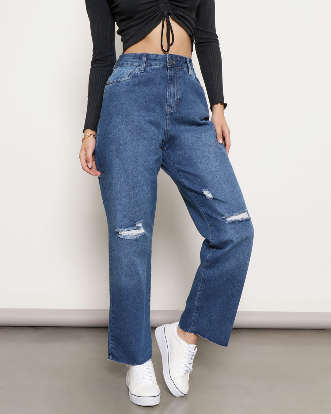 Calça Feminina Jeans Azul Rasgado Estampa - Compre Agora Online