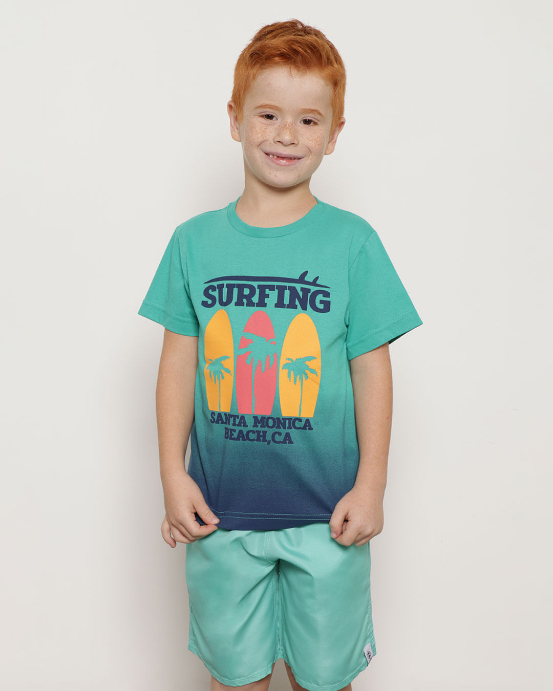 Camiseta Infantil Manga Curta Surfing Verde