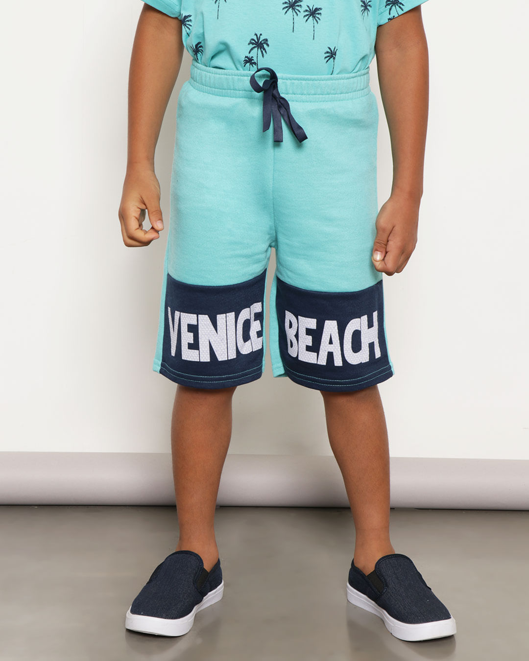 Bermuda Moletinho Infantil Estampa Venice Beach Verde Claro