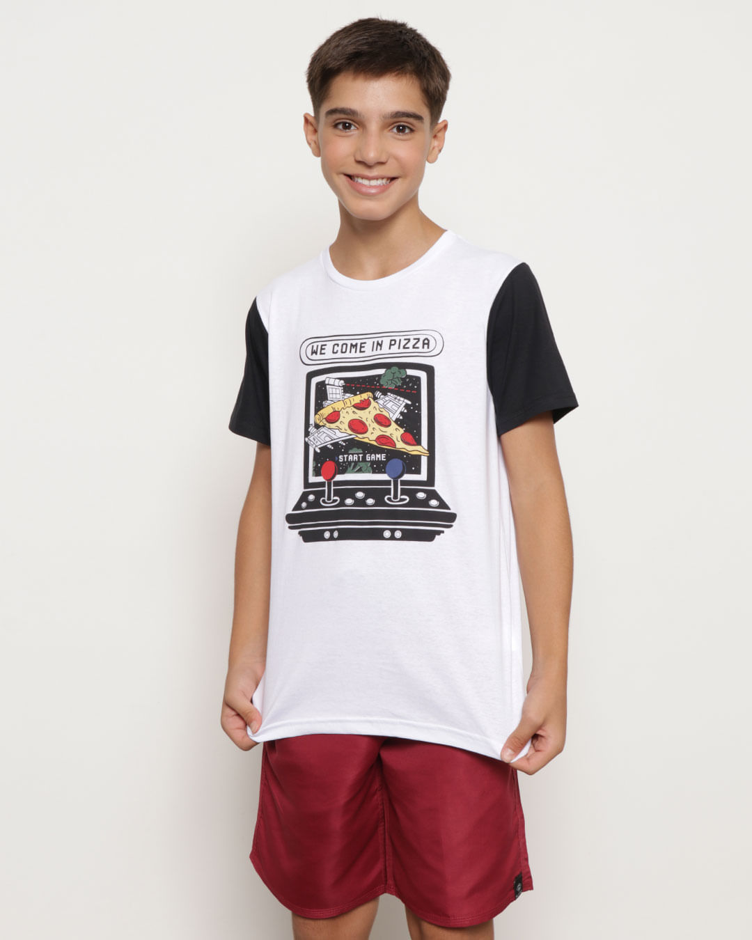Camiseta Juvenil Game Pizza Branca