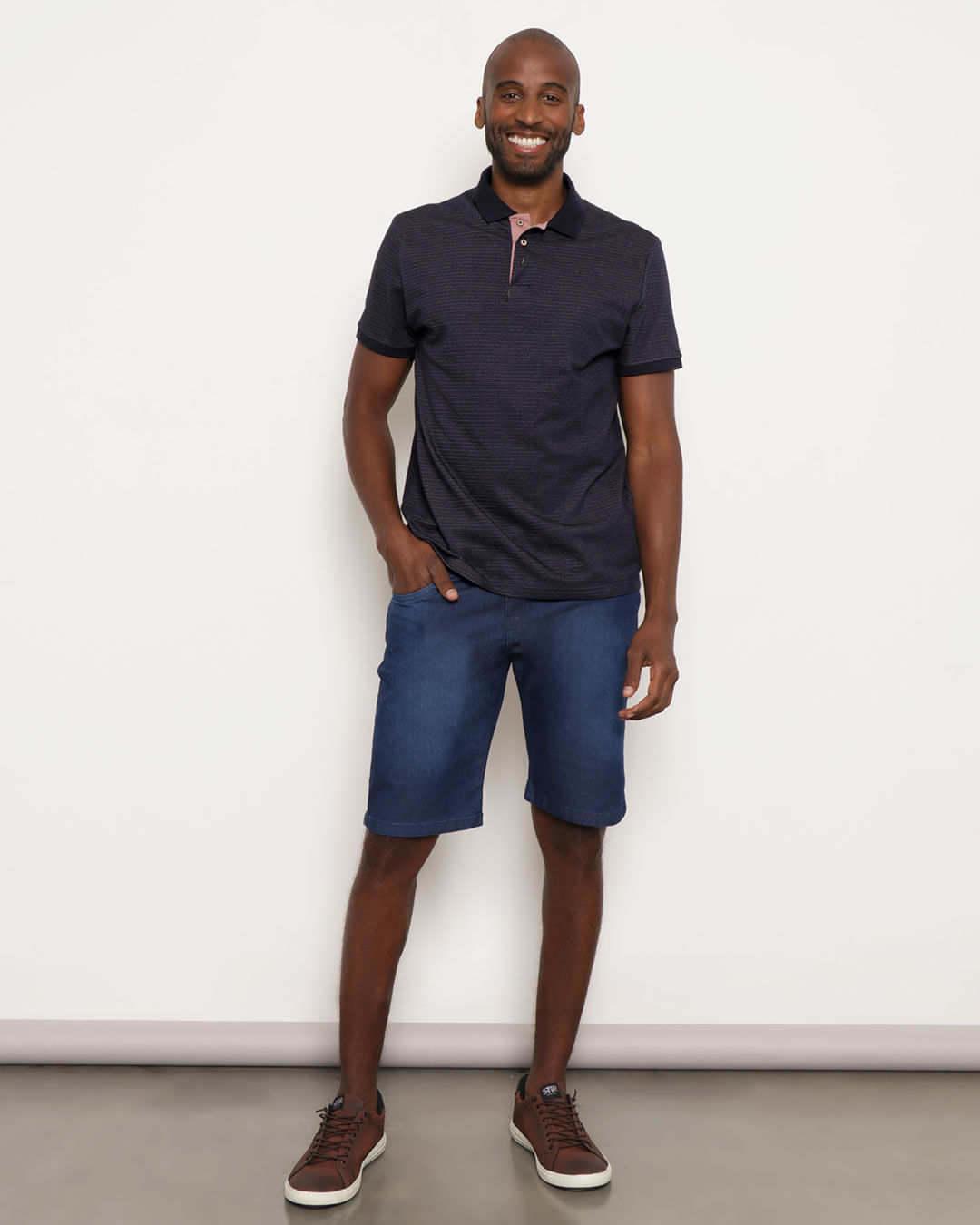 Bermuda Jeans Masculina Reta Com Bolso Azul
