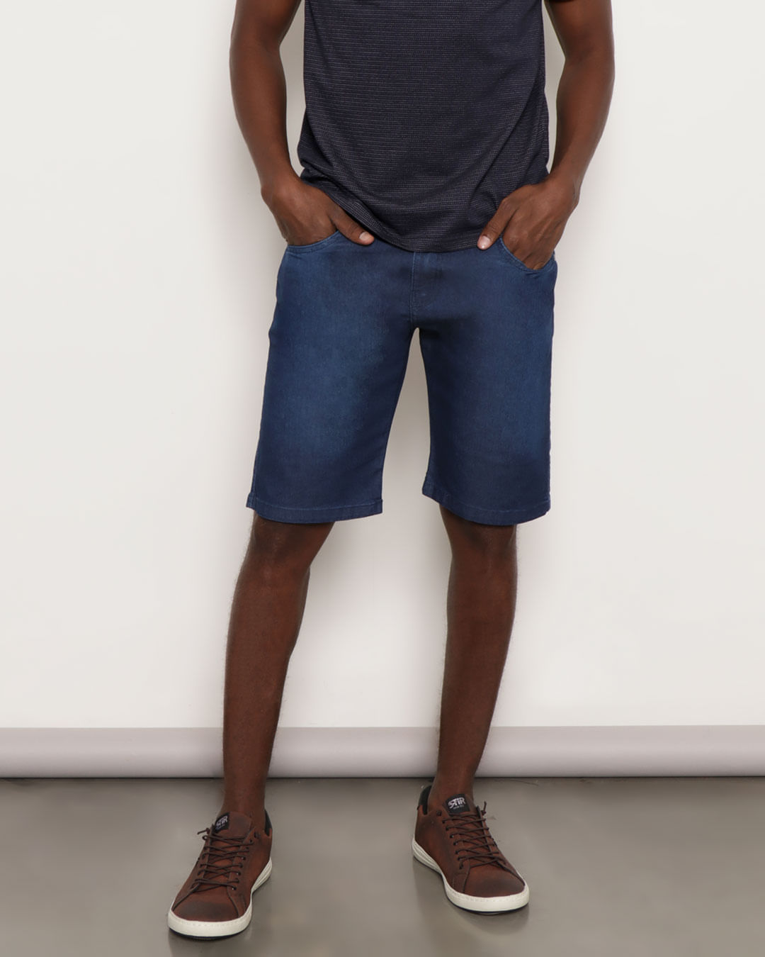 Bermuda Jeans Masculina Reta Com Bolso Azul