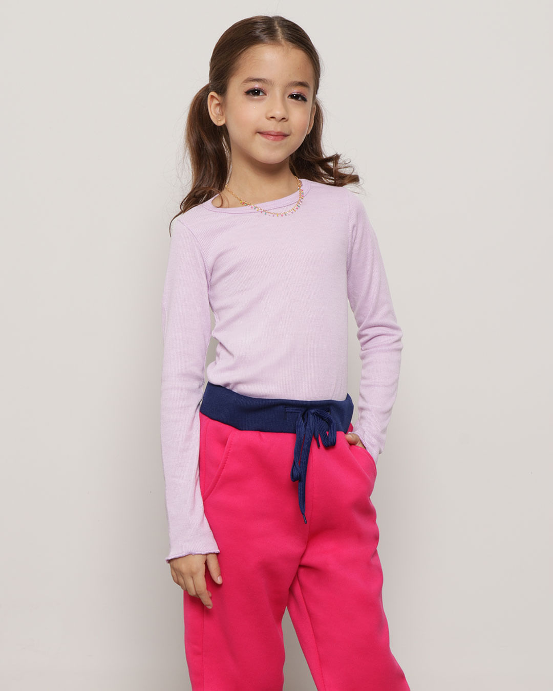 Blusa Infantil Canelada Manga Longa Frufru Lilás