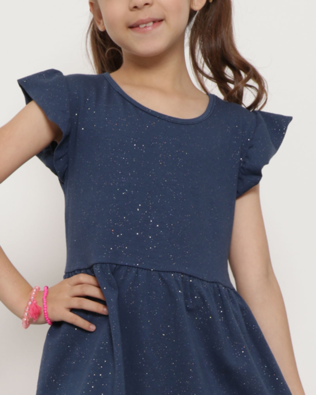 Vestido em cotton cor marinho com brilho e estampa com glitter - Moda  casual e sleepwear para crianças de 0 a 16 anos