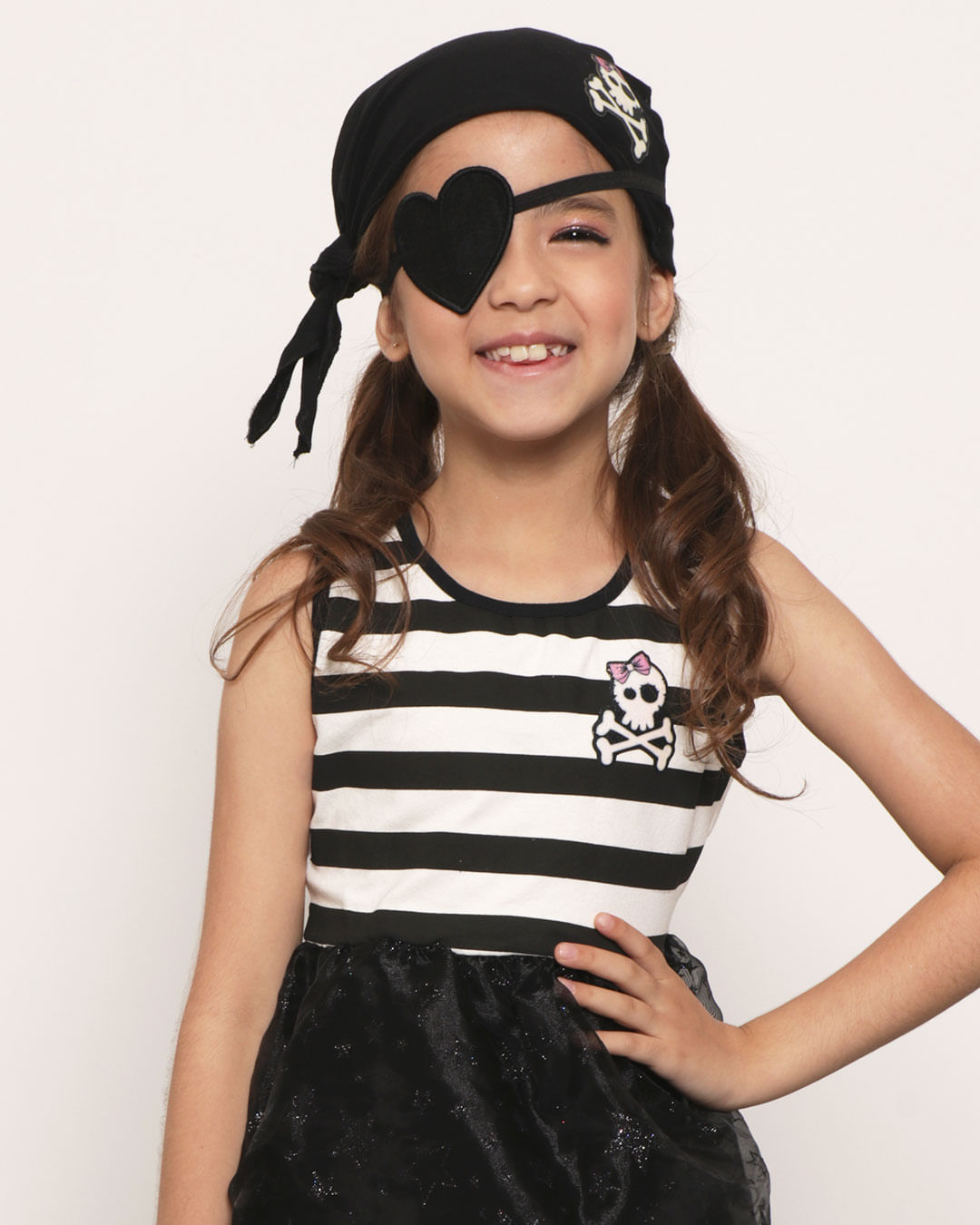 Vestido Fantasia Infantil Pirata Com Bandana E Tapa Olho Preto - Lojas  Torra