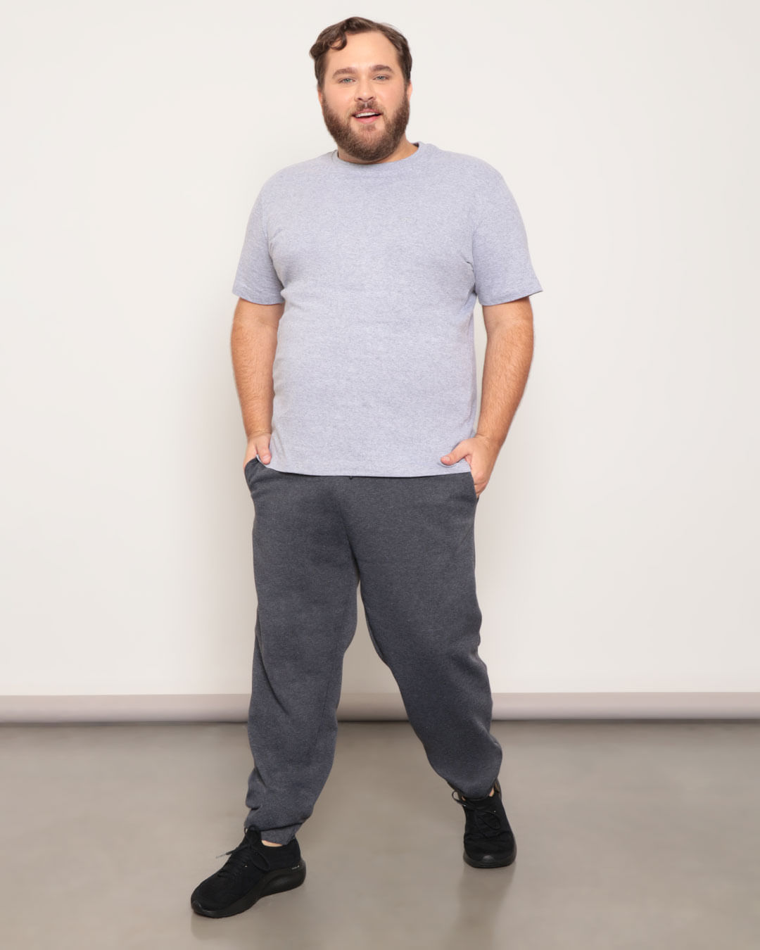 Calça Moletom Plus Size Masculina Jogger Mescla Cinza Escuro