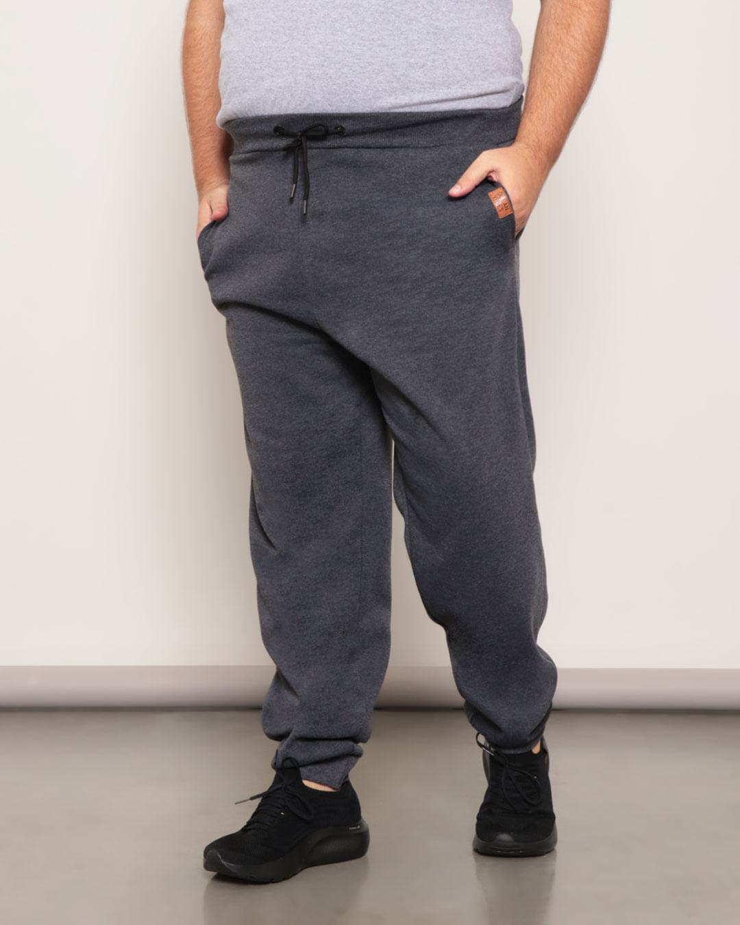 Calça Moletom Plus Size Masculina Jogger Mescla Cinza Escuro