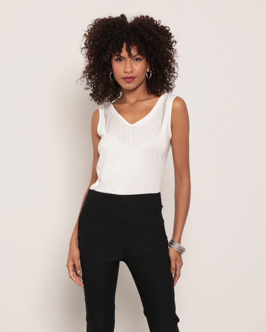 Regata Feminina Com Franja Metalizada Off White