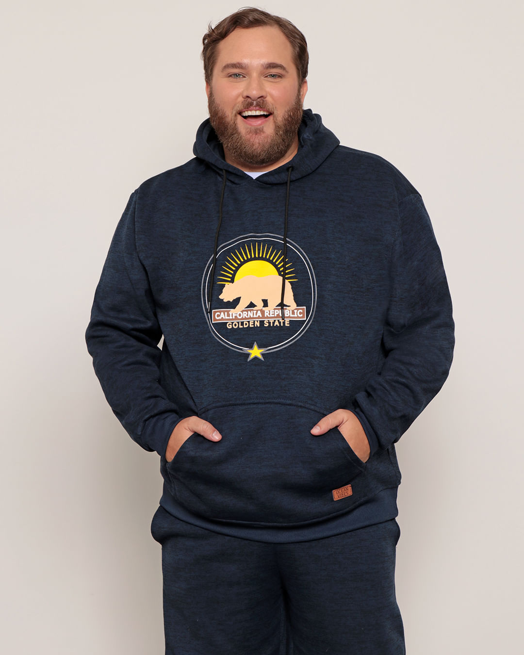 Blusão Masculino Plus Size Estampado Com Capuz Marinho