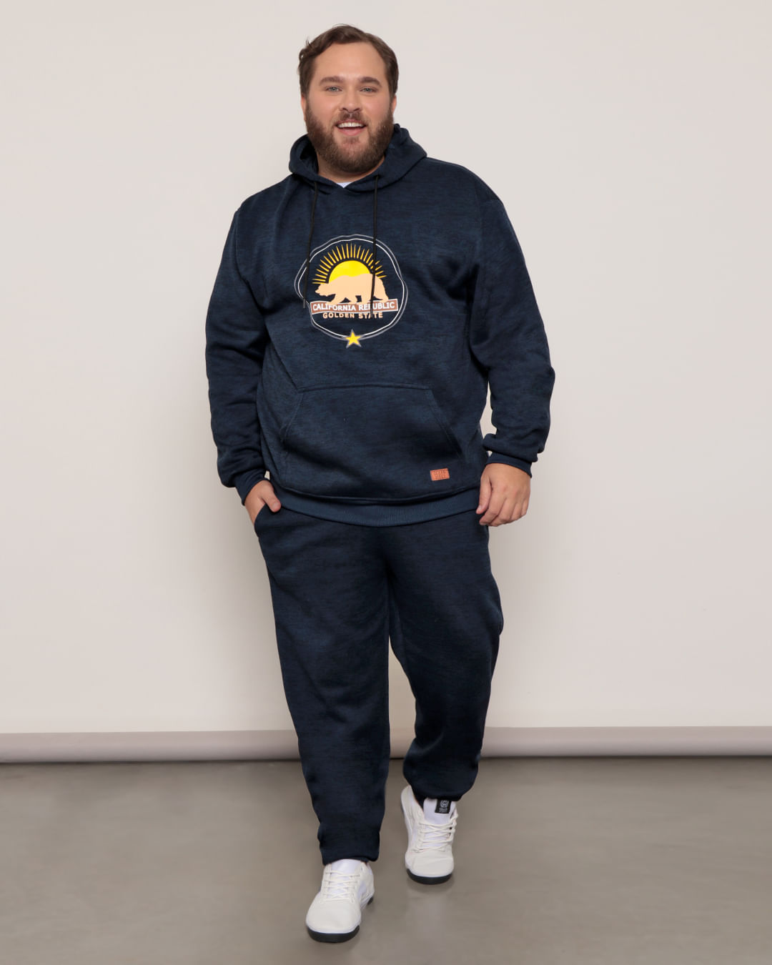 Blusão Masculino Plus Size Estampado Com Capuz Marinho