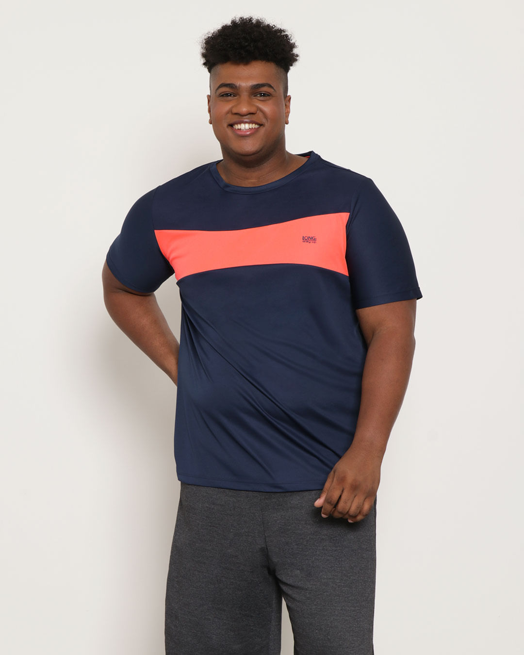 Camiseta Masculina Plus Size Fitness Recortes Marinho