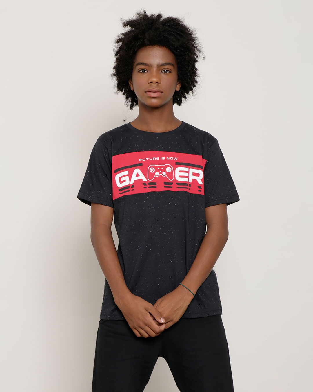 Camiseta Juvenil Botonê Estampa Gamer Preta