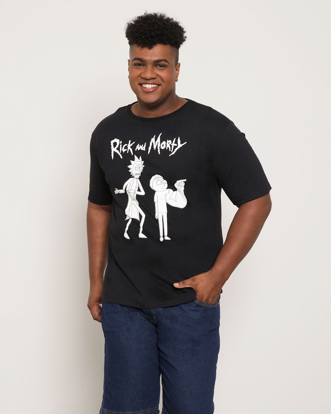 Camiseta Plus Size Masculina Estampa  Rick and Morty Preta