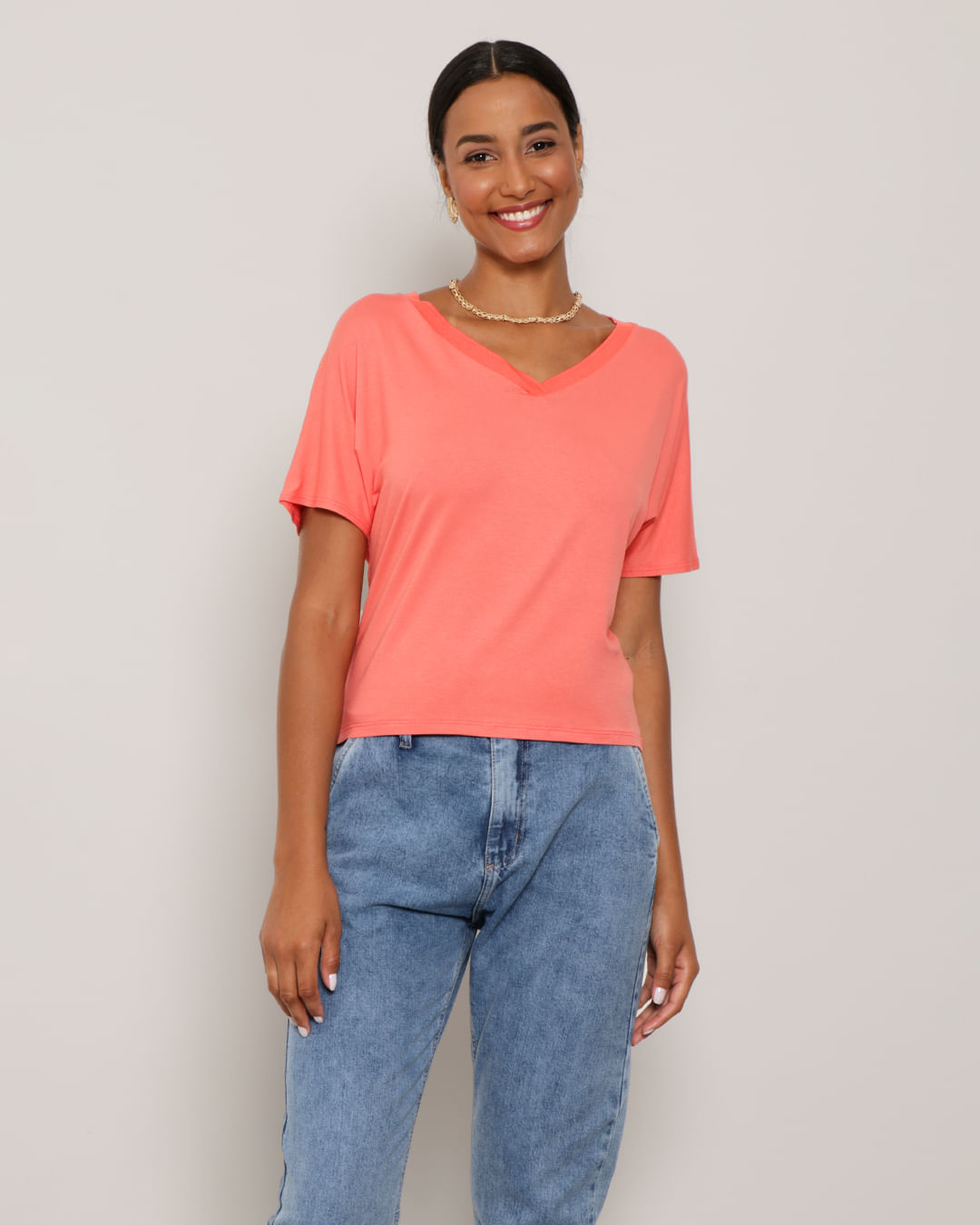 Blusa Feminina Decote V Lisa Laranja