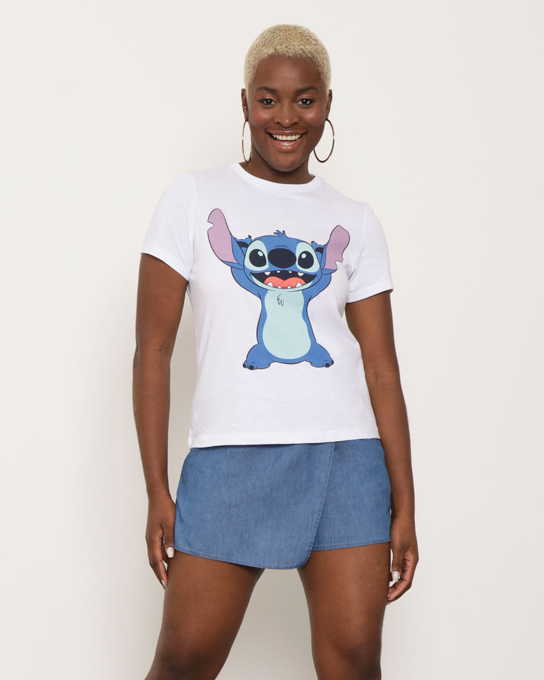 Camiseta Feminina Manga Curta Stitch Disney Branca