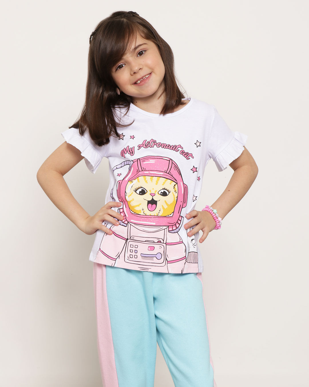 Blusa Infantil Gatinha Astronauta Branca