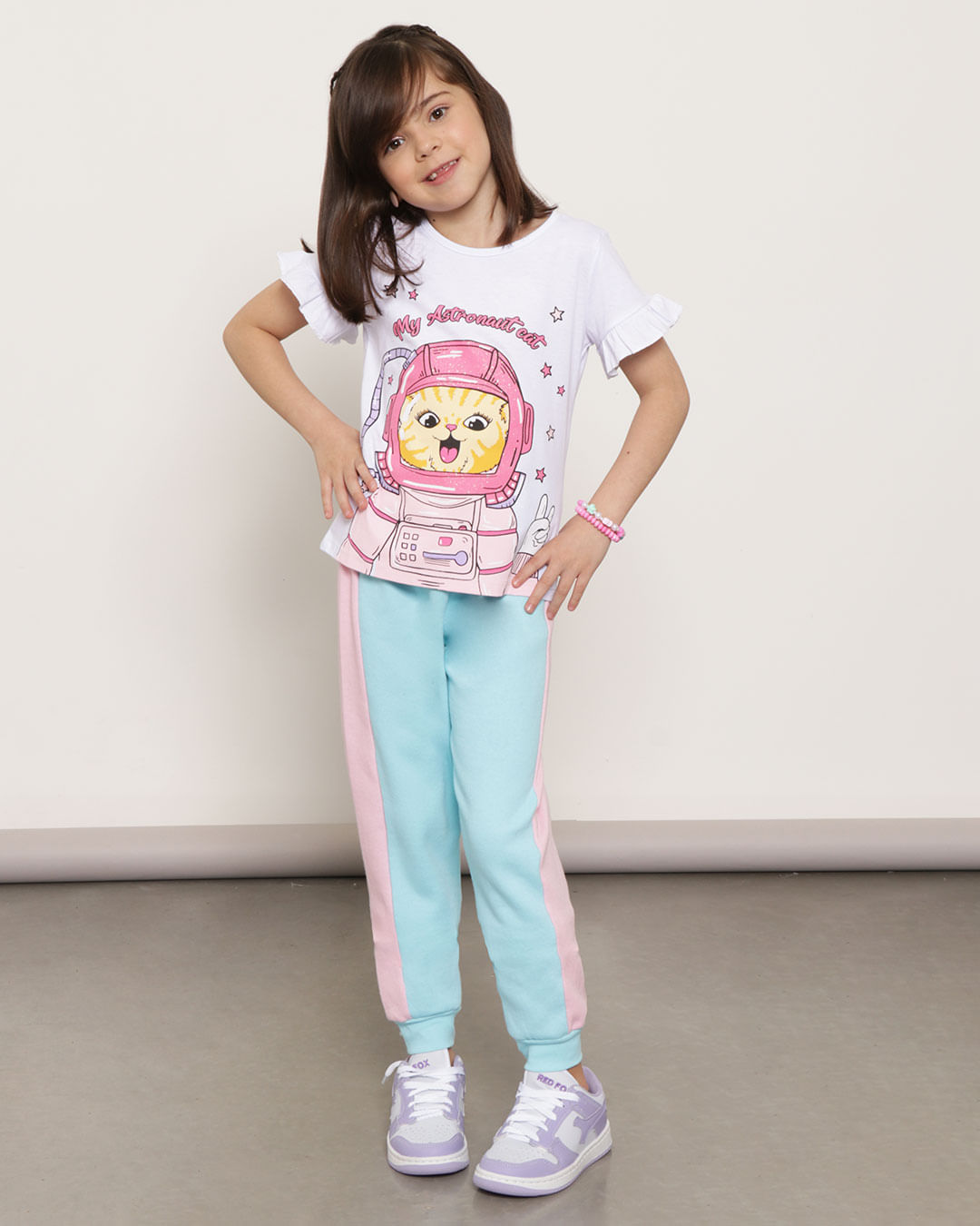 Blusa Infantil Gatinha Astronauta Branca