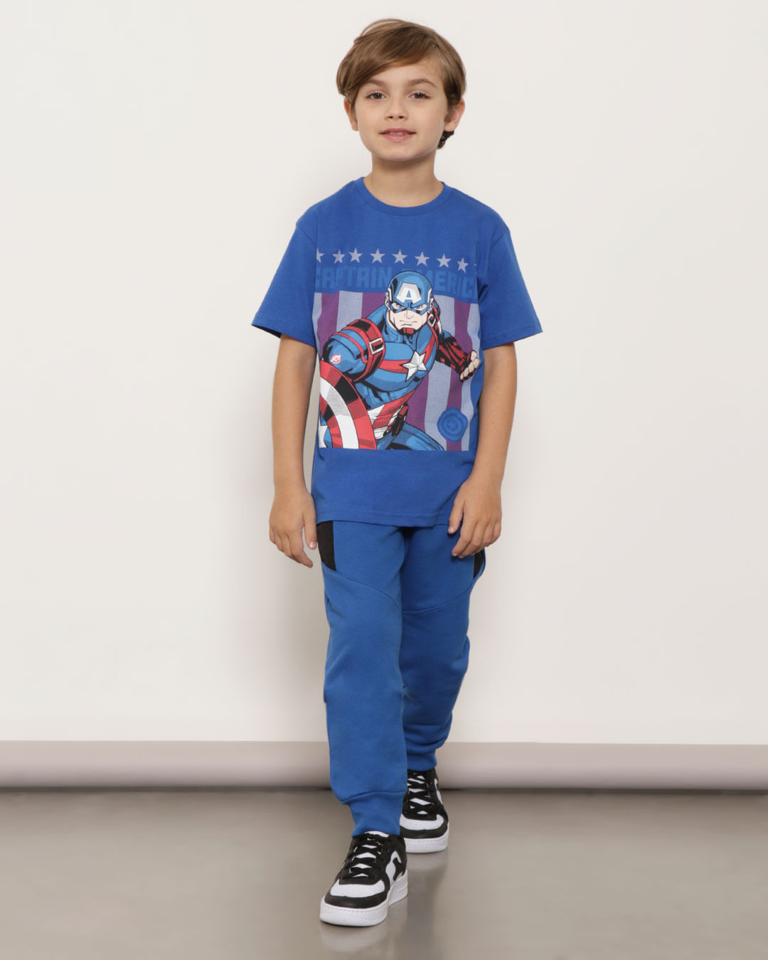 Camiseta Infantil Manga Curta Capitão América Marvel Azul