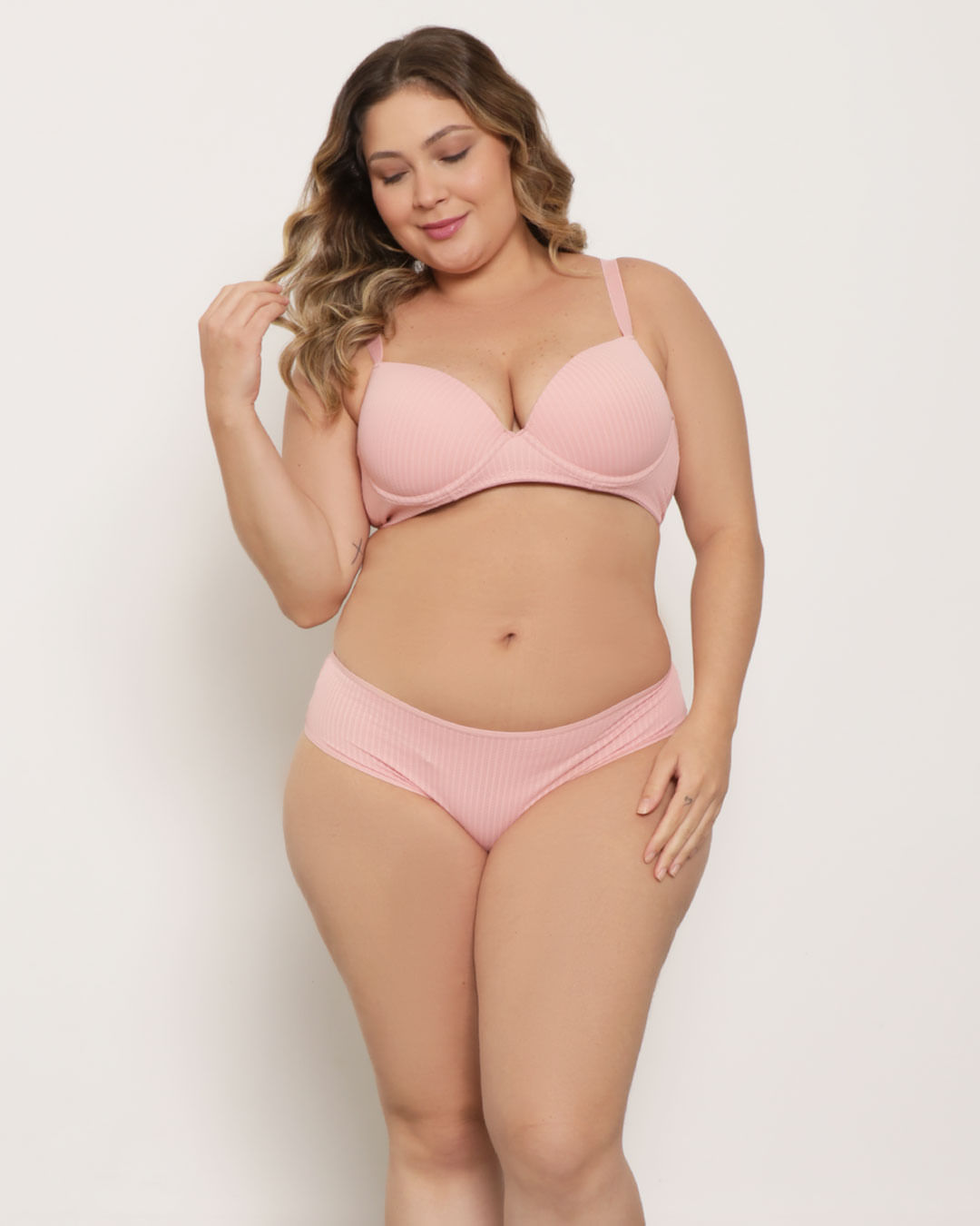 Calcinha Plus Size Avulsa Biquíni Texturizada Rosa