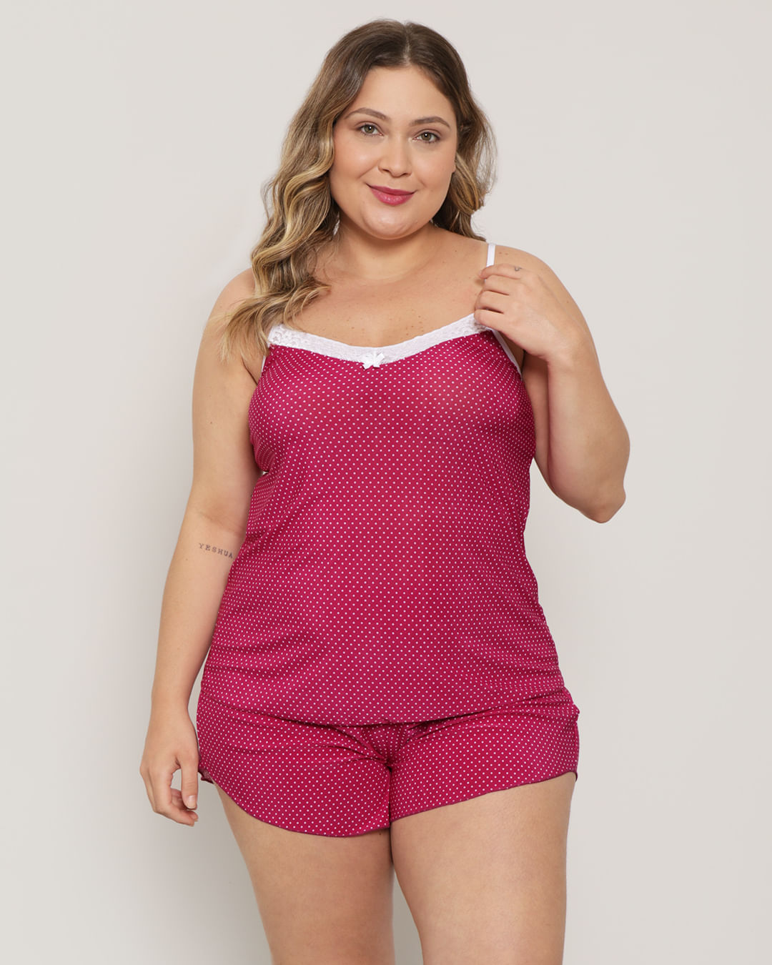 Short Doll Plus Size Feminino Poá Rosa