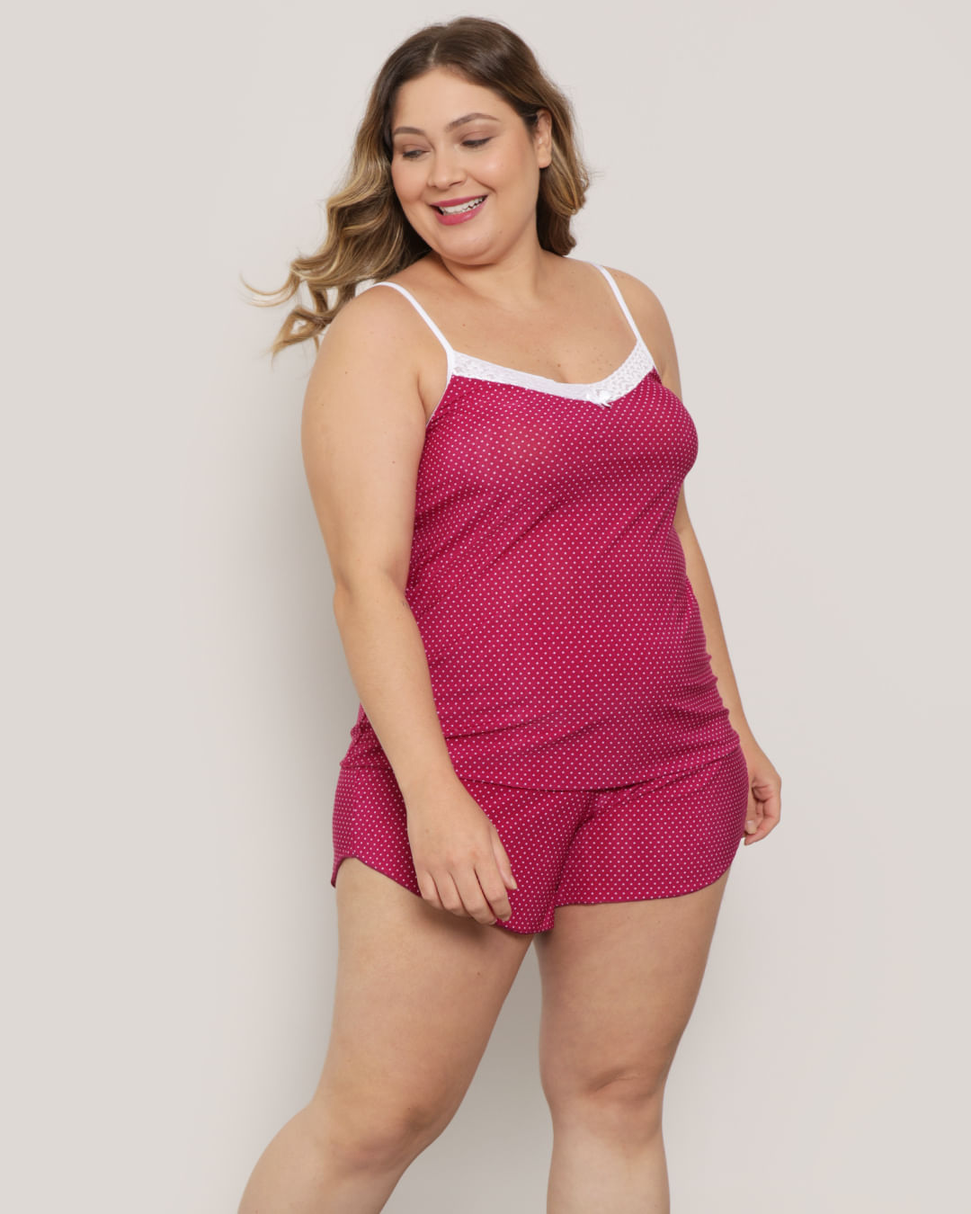 Short Doll Plus Size Feminino Poá Rosa