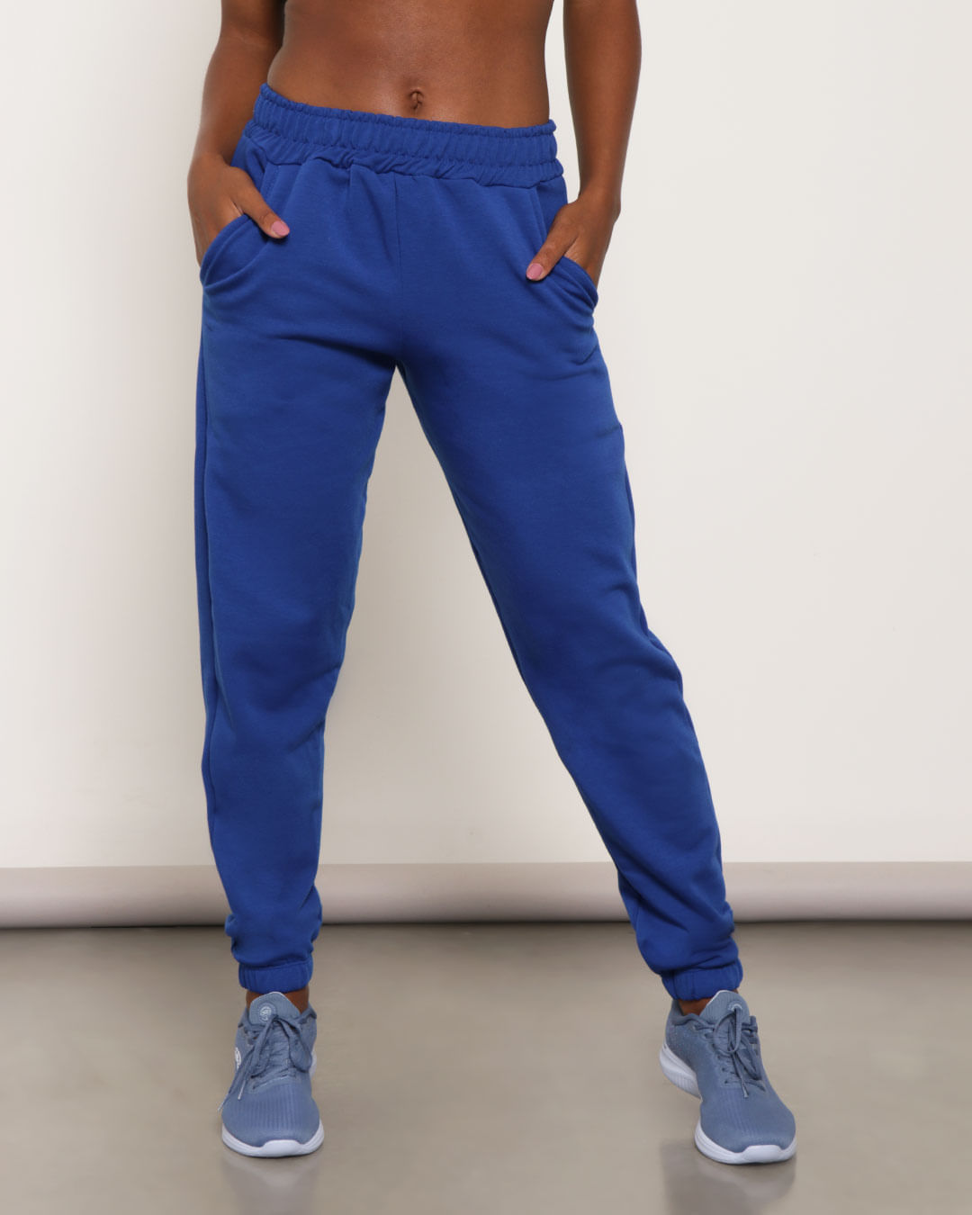 Calça Moletom Feminina Fitness Jogger Azul