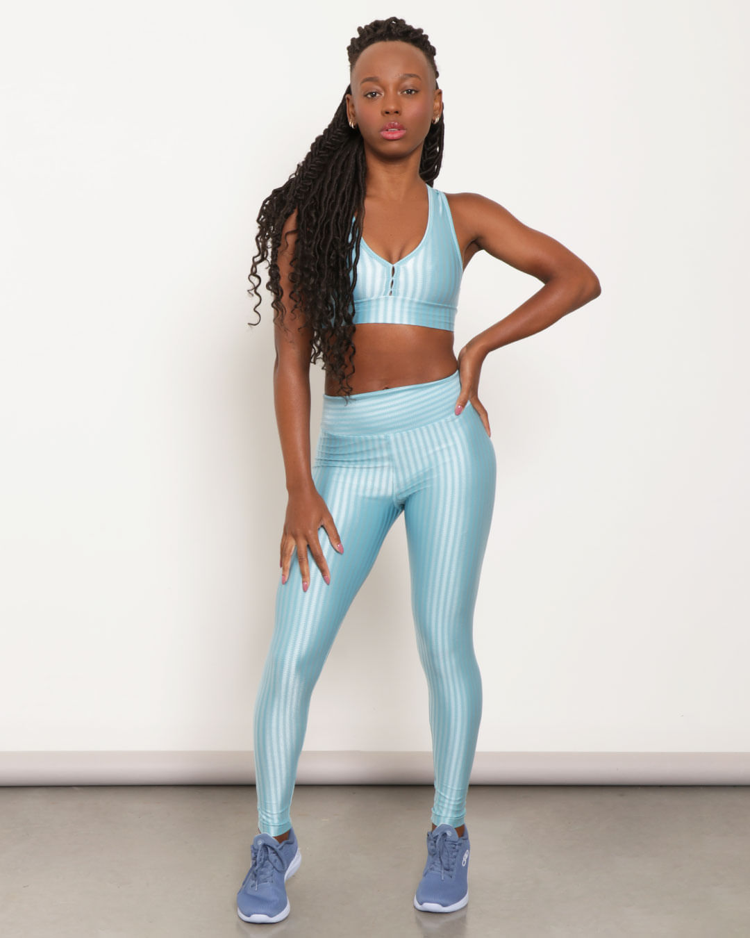 Calça Legging Plus Size Feminina Listras 3D Azul