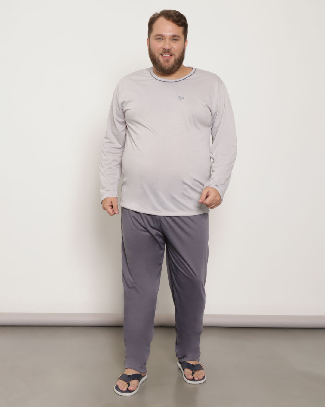 Pijama Plus Size Masculino Longo Cinza