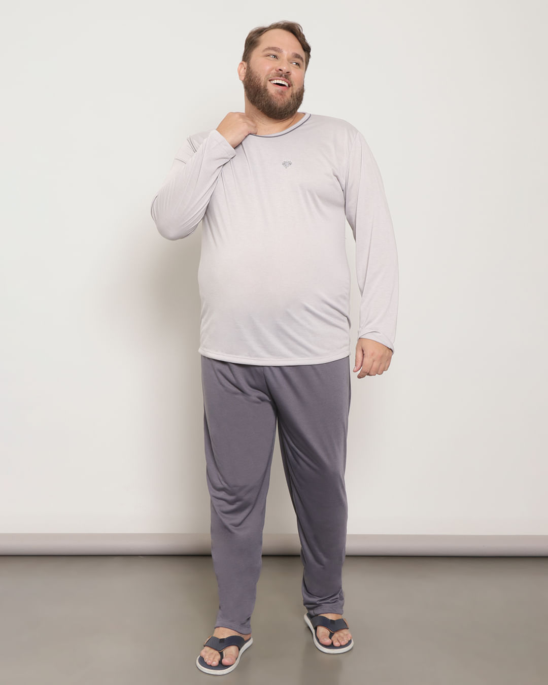 Pijama Plus Size Masculino Longo Cinza