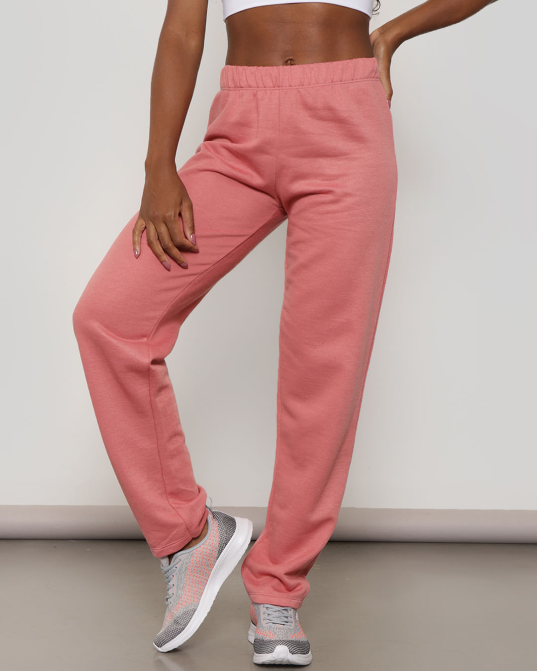 Calça Moletom Feminina Básica Reta Rosa