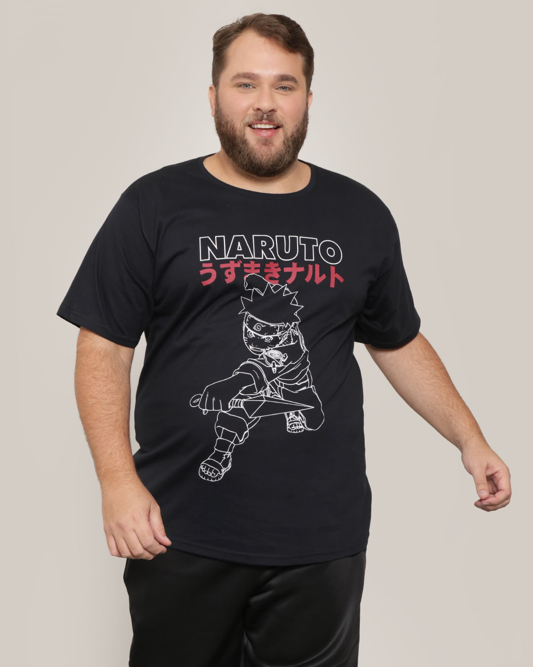 Camiseta Plus Size Masculina Manga Curta Naruto Preta