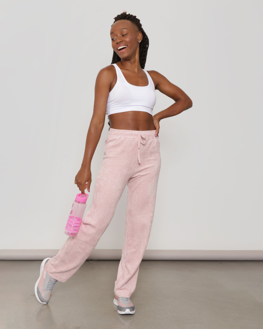 Calça Fitness Feminina Plush Reta Rosa