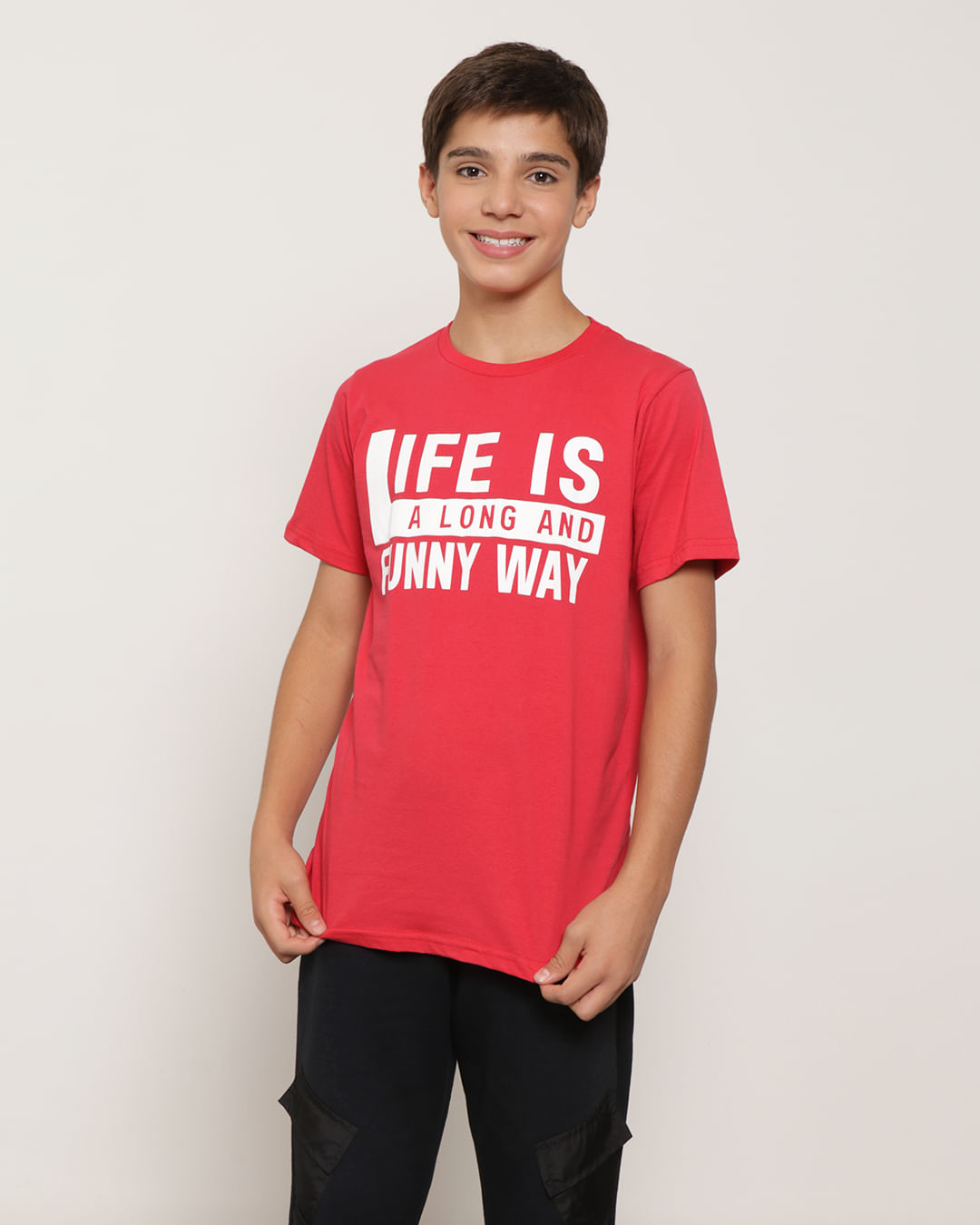 Camiseta Juvenil Manga Curta Estampada Vermelha