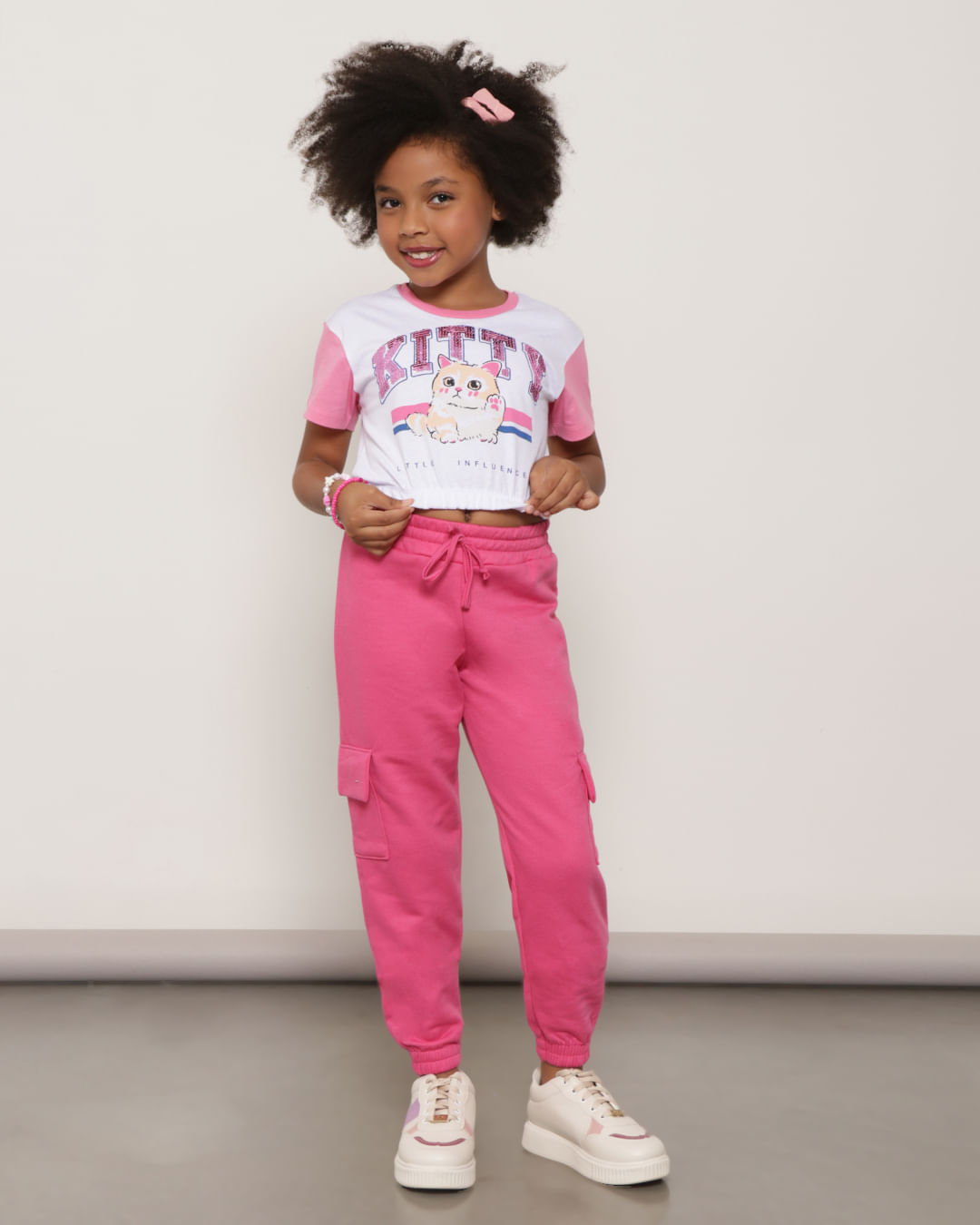 Blusa Infantil Paetê Estampa Kitty Branca