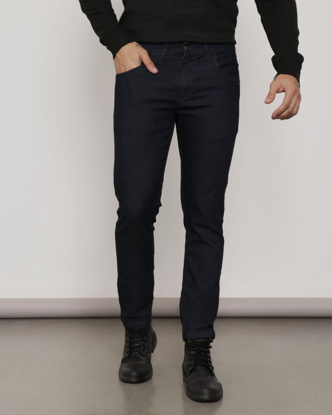 Calça Jeans Masculina Reta Com Bolso Azul Escuro